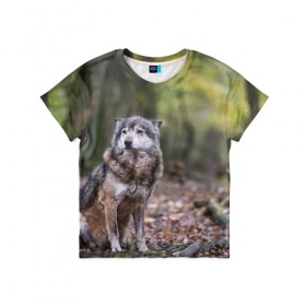 Детская футболка 3D с принтом Серый волк в Белгороде, 100% гипоаллергенный полиэфир | прямой крой, круглый вырез горловины, длина до линии бедер, чуть спущенное плечо, ткань немного тянется | бирюк | волк | волчара | волчица | волчок | глаза | животное | животные | зверь | зеленые | койот | лес | млекопитающее | природа | санитар леса | серый | уши | фауна | хищник | черный | шакал
