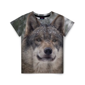 Детская футболка 3D с принтом Серый волк в Белгороде, 100% гипоаллергенный полиэфир | прямой крой, круглый вырез горловины, длина до линии бедер, чуть спущенное плечо, ткань немного тянется | бирюк | волк | волчара | волчица | волчок | глаза | животное | животные | зверь | зеленые | койот | лес | млекопитающее | природа | санитар леса | серый | уши | фауна | хищник | черный | шакал
