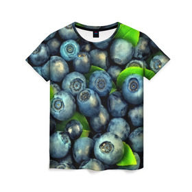 Женская футболка 3D с принтом Голубика в Белгороде, 100% полиэфир ( синтетическое хлопкоподобное полотно) | прямой крой, круглый вырез горловины, длина до линии бедер | blueberry | голубика | черника | ягоды