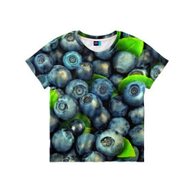 Детская футболка 3D с принтом Голубика в Белгороде, 100% гипоаллергенный полиэфир | прямой крой, круглый вырез горловины, длина до линии бедер, чуть спущенное плечо, ткань немного тянется | Тематика изображения на принте: blueberry | голубика | черника | ягоды