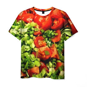 Мужская футболка 3D с принтом Салатик в Белгороде, 100% полиэфир | прямой крой, круглый вырез горловины, длина до линии бедер | Тематика изображения на принте: зеленый | красный | нарезка | овощи | яркий