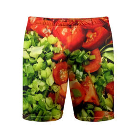 Мужские шорты 3D спортивные с принтом Салатик в Белгороде,  |  | Тематика изображения на принте: зеленый | красный | нарезка | овощи | яркий