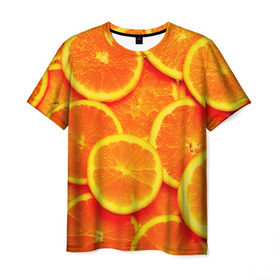 Мужская футболка 3D с принтом Сочные апельсины в Белгороде, 100% полиэфир | прямой крой, круглый вырез горловины, длина до линии бедер | апельсин | летние | сочные | цитрус | яркие