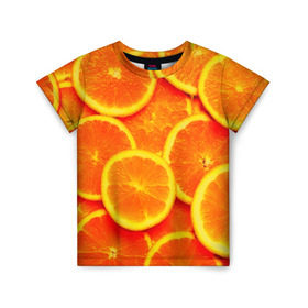 Детская футболка 3D с принтом Сочные апельсины в Белгороде, 100% гипоаллергенный полиэфир | прямой крой, круглый вырез горловины, длина до линии бедер, чуть спущенное плечо, ткань немного тянется | апельсин | летние | сочные | цитрус | яркие