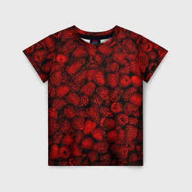 Детская футболка 3D с принтом Малинки в Белгороде, 100% гипоаллергенный полиэфир | прямой крой, круглый вырез горловины, длина до линии бедер, чуть спущенное плечо, ткань немного тянется | Тематика изображения на принте: малиновый | паттерн | темный | ягоды