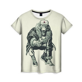 Женская футболка 3D с принтом Обезьяна с пистолетом в Белгороде, 100% полиэфир ( синтетическое хлопкоподобное полотно) | прямой крой, круглый вырез горловины, длина до линии бедер | звезда | пистолет | шапка | шимпанзе