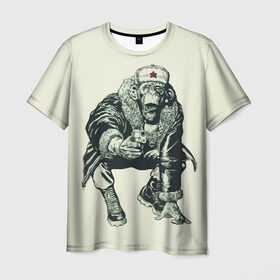 Мужская футболка 3D с принтом Обезьяна с пистолетом в Белгороде, 100% полиэфир | прямой крой, круглый вырез горловины, длина до линии бедер | Тематика изображения на принте: звезда | пистолет | шапка | шимпанзе