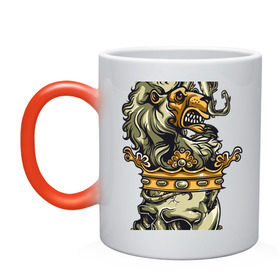 Кружка хамелеон с принтом Король лев в Белгороде, керамика | меняет цвет при нагревании, емкость 330 мл | король | корона | лев | скелет | череп