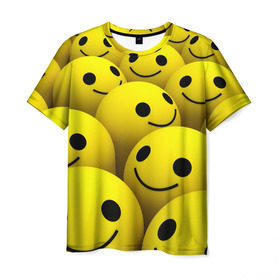 Мужская футболка 3D с принтом Счастливые смайлики в Белгороде, 100% полиэфир | прямой крой, круглый вырез горловины, длина до линии бедер | no problems | smile | без проблем | весёлый | довольный | оптимизм | позитив | позитивный | радость | смайлики | смех | счастливый | счастье | улыбаться | улыбка | хорошее настроение