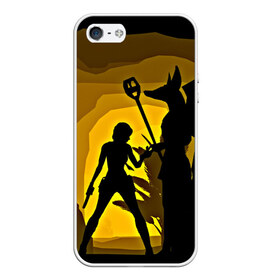 Чехол для iPhone 5/5S матовый с принтом Tomb Raider в Белгороде, Силикон | Область печати: задняя сторона чехла, без боковых панелей | Тематика изображения на принте: желтый | лара крофт | черный