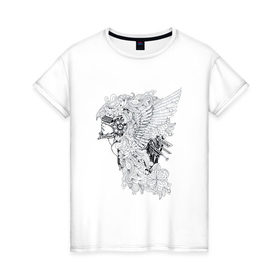 Женская футболка хлопок с принтом Валькирия в Белгороде, 100% хлопок | прямой крой, круглый вырез горловины, длина до линии бедер, слегка спущенное плечо | ангел | валькирия | воин