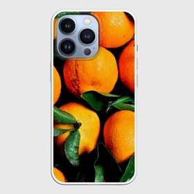 Чехол для iPhone 13 Pro с принтом Мандаринчики в Белгороде,  |  | Тематика изображения на принте: зелень | оранжевый | цитрус | яркий