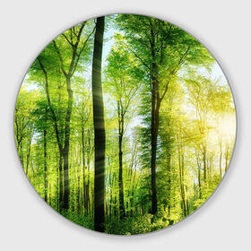 Коврик круглый с принтом Солнечный лес в Белгороде, резина и полиэстер | круглая форма, изображение наносится на всю лицевую часть | Тематика изображения на принте: деревья | зелень | лес | лето | лучи солнца | солнце | тайга