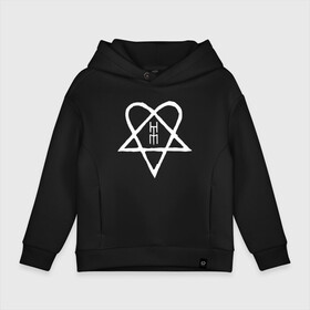 Детское худи Oversize хлопок с принтом HIM. Heartagram (белая) в Белгороде, френч-терри — 70% хлопок, 30% полиэстер. Мягкий теплый начес внутри —100% хлопок | боковые карманы, эластичные манжеты и нижняя кромка, капюшон на магнитной кнопке | heartagram | him | love metal | ville valo | вилле вало | хим