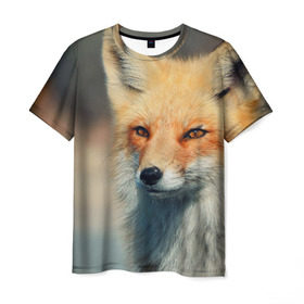 Мужская футболка 3D с принтом Лисица в Белгороде, 100% полиэфир | прямой крой, круглый вырез горловины, длина до линии бедер | fox | животное | зверь | красивая | лес | лис | лиса | лисенок | лисица | лисичка | мех | патрикеевна | песец | плутовка | прикольная | природа | рыжая | рыжий цвет | сказка | хвост | хитрая | хищник