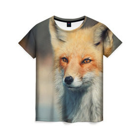Женская футболка 3D с принтом Лисица в Белгороде, 100% полиэфир ( синтетическое хлопкоподобное полотно) | прямой крой, круглый вырез горловины, длина до линии бедер | fox | животное | зверь | красивая | лес | лис | лиса | лисенок | лисица | лисичка | мех | патрикеевна | песец | плутовка | прикольная | природа | рыжая | рыжий цвет | сказка | хвост | хитрая | хищник