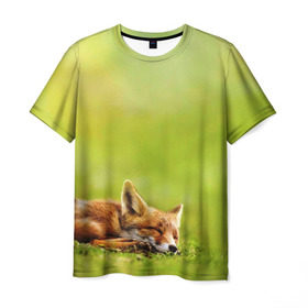 Мужская футболка 3D с принтом Лисичка спит в Белгороде, 100% полиэфир | прямой крой, круглый вырез горловины, длина до линии бедер | fox | животное | зверь | красивая | лес | лис | лиса | лисенок | лисица | лисичка | мех | патрикеевна | песец | плутовка | прикольная | природа | рыжая | рыжий цвет | сказка | хвост | хитрая | хищник
