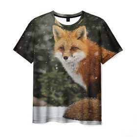 Мужская футболка 3D с принтом Лиса в Белгороде, 100% полиэфир | прямой крой, круглый вырез горловины, длина до линии бедер | fox | животное | зверь | красивая | лес | лис | лиса | лисенок | лисица | лисичка | мех | патрикеевна | песец | плутовка | прикольная | природа | рыжая | рыжий цвет | сказка | хвост | хитрая | хищник