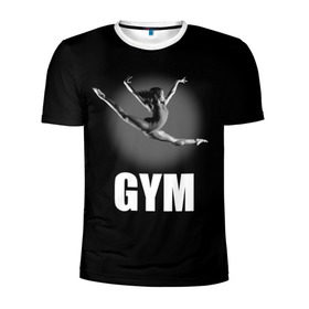 Мужская футболка 3D спортивная с принтом Gym в Белгороде, 100% полиэстер с улучшенными характеристиками | приталенный силуэт, круглая горловина, широкие плечи, сужается к линии бедра | girl | jump | sport | sportswoman | гимнастика | девушка | прыжок | спорт | спортсменка | фитнес