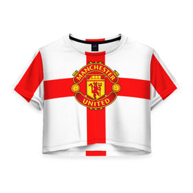 Женская футболка 3D укороченная с принтом Manchester united в Белгороде, 100% полиэстер | круглая горловина, длина футболки до линии талии, рукава с отворотами | 3д | fc | manchester united | mu | англия | британия | игра | канониры | красные дьяволы | лондон | манчестер | мю | флаг | флаг британии | футбол | эмблема