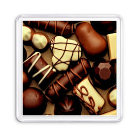 Магнит 55*55 с принтом Сладкие конфетки в Белгороде, Пластик | Размер: 65*65 мм; Размер печати: 55*55 мм | 3d | десерт | еда | конфеты | много | пища | разные | сладкое | темный | фигуры | фон | форма | шоколад | яркие