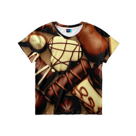 Детская футболка 3D с принтом Сладкие конфетки в Белгороде, 100% гипоаллергенный полиэфир | прямой крой, круглый вырез горловины, длина до линии бедер, чуть спущенное плечо, ткань немного тянется | 3d | десерт | еда | конфеты | много | пища | разные | сладкое | темный | фигуры | фон | форма | шоколад | яркие