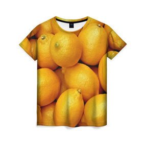 Женская футболка 3D с принтом Лимончики в Белгороде, 100% полиэфир ( синтетическое хлопкоподобное полотно) | прямой крой, круглый вырез горловины, длина до линии бедер | 3d | витамин | еда | желтый | лето | лимон | много | пища | прикольные | сочные | фрукты | цитрус | яркие