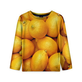 Детский лонгслив 3D с принтом Лимончики в Белгороде, 100% полиэстер | длинные рукава, круглый вырез горловины, полуприлегающий силуэт
 | Тематика изображения на принте: 3d | витамин | еда | желтый | лето | лимон | много | пища | прикольные | сочные | фрукты | цитрус | яркие