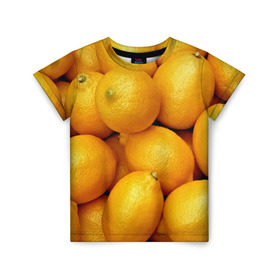Детская футболка 3D с принтом Лимончики в Белгороде, 100% гипоаллергенный полиэфир | прямой крой, круглый вырез горловины, длина до линии бедер, чуть спущенное плечо, ткань немного тянется | 3d | витамин | еда | желтый | лето | лимон | много | пища | прикольные | сочные | фрукты | цитрус | яркие