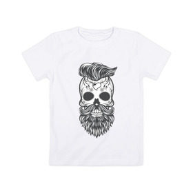 Детская футболка хлопок с принтом Бородатый череп в Белгороде, 100% хлопок | круглый вырез горловины, полуприлегающий силуэт, длина до линии бедер | арт | борода | мертвец | прикольные | скелет | усы | череп