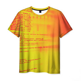 Мужская футболка 3D с принтом Компьютерный код в Белгороде, 100% полиэфир | прямой крой, круглый вырез горловины, длина до линии бедер | желтый | кибер | код | оранжевый | прога