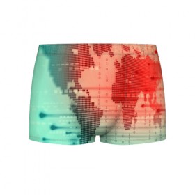 Мужские трусы 3D с принтом Цифровой мир в Белгороде, 50% хлопок, 50% полиэстер | классическая посадка, на поясе мягкая тканевая резинка | Тематика изображения на принте: зеленый | карта | кибер | красный