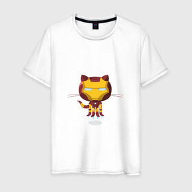 Мужская футболка хлопок с принтом ironcat в Белгороде, 100% хлопок | прямой крой, круглый вырез горловины, длина до линии бедер, слегка спущенное плечо. | cat | github | ironcat | ironman