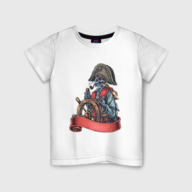 Детская футболка хлопок с принтом Пират в Белгороде, 100% хлопок | круглый вырез горловины, полуприлегающий силуэт, длина до линии бедер | Тематика изображения на принте: воробей | джек | пират | скелет | череп