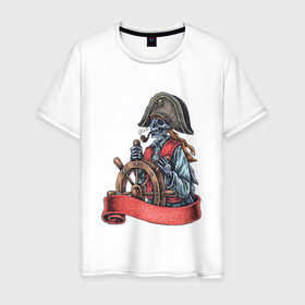 Мужская футболка хлопок с принтом Пират в Белгороде, 100% хлопок | прямой крой, круглый вырез горловины, длина до линии бедер, слегка спущенное плечо. | воробей | джек | пират | скелет | череп