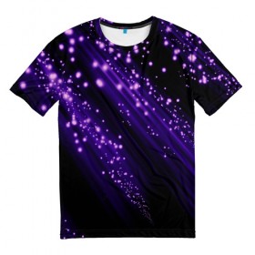 Мужская футболка 3D с принтом Twinkle в Белгороде, 100% полиэфир | прямой крой, круглый вырез горловины, длина до линии бедер | Тематика изображения на принте: 3d | абстракция | блеск | линии | лучи | огоньки | полосы | прикольные | пятна | свет | темный | фиолетовый | яркие