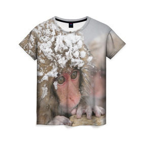 Женская футболка 3D с принтом Обезьянка и зима в Белгороде, 100% полиэфир ( синтетическое хлопкоподобное полотно) | прямой крой, круглый вырез горловины, длина до линии бедер | бабуин | гамадрил | гиббон | горилла | гуманоид | дарвин | животное | зоопарк | кинг конг | мартышка | маугли | обезьяна | орангутанг | предок | примат | рожа | хомо сапиенс | шимпанзе