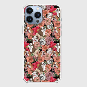 Чехол для iPhone 13 Pro Max с принтом Dogs and flowers в Белгороде,  |  | boxer | cute | dog | flower | flowers | love | lovely | summer | боксер | бульдог | летний | лето | пес | пионы | собака | собачка | цветочный | цветы