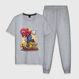 Мужская пижама хлопок с принтом Марио в Белгороде, 100% хлопок | брюки и футболка прямого кроя, без карманов, на брюках мягкая резинка на поясе и по низу штанин
 | игра | марио | нинтендо | сантехник | супер