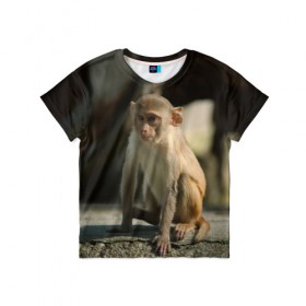 Детская футболка 3D с принтом Мартышка в Белгороде, 100% гипоаллергенный полиэфир | прямой крой, круглый вырез горловины, длина до линии бедер, чуть спущенное плечо, ткань немного тянется | Тематика изображения на принте: животное | мартышка | обезьяна | примат