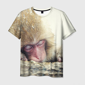 Мужская футболка 3D с принтом Обезьянка спит в Белгороде, 100% полиэфир | прямой крой, круглый вырез горловины, длина до линии бедер | бабуин | животное | обезьяна | орангутанг | примат
