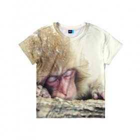 Детская футболка 3D с принтом Обезьянка спит в Белгороде, 100% гипоаллергенный полиэфир | прямой крой, круглый вырез горловины, длина до линии бедер, чуть спущенное плечо, ткань немного тянется | Тематика изображения на принте: бабуин | животное | обезьяна | орангутанг | примат