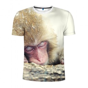 Мужская футболка 3D спортивная с принтом Обезьянка спит в Белгороде, 100% полиэстер с улучшенными характеристиками | приталенный силуэт, круглая горловина, широкие плечи, сужается к линии бедра | бабуин | животное | обезьяна | орангутанг | примат
