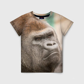 Детская футболка 3D с принтом Обезьяна в Белгороде, 100% гипоаллергенный полиэфир | прямой крой, круглый вырез горловины, длина до линии бедер, чуть спущенное плечо, ткань немного тянется | Тематика изображения на принте: горилла | животное | обезьяна | примат