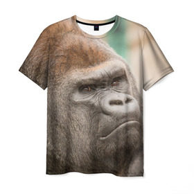 Мужская футболка 3D с принтом Обезьяна в Белгороде, 100% полиэфир | прямой крой, круглый вырез горловины, длина до линии бедер | горилла | животное | обезьяна | примат