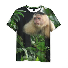 Мужская футболка 3D с принтом Обезьянка в джунглях в Белгороде, 100% полиэфир | прямой крой, круглый вырез горловины, длина до линии бедер | Тематика изображения на принте: бабуин | гамадрил | гиббон | горилла | гуманоид | дарвин | животное | зоопарк | кинг конг | мартышка | маугли | обезьяна | орангутанг | предок | примат | рожа | хомо сапиенс | шимпанзе