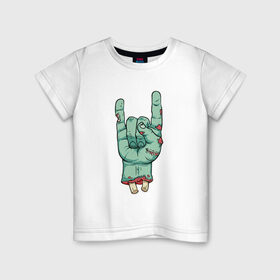 Детская футболка хлопок с принтом Зомби рок в Белгороде, 100% хлопок | круглый вырез горловины, полуприлегающий силуэт, длина до линии бедер | зомби | кисть | кости | рок | рука