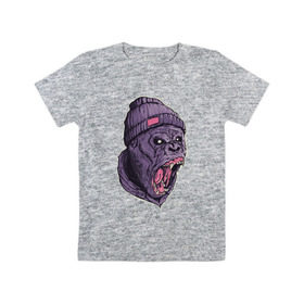 Детская футболка хлопок с принтом Злая горилла в Белгороде, 100% хлопок | круглый вырез горловины, полуприлегающий силуэт, длина до линии бедер | арт | взгляд | гипноз | гнев | горилла | животные | зубы | кинг конг | клыки | обезьяна | пасть | шапка