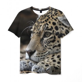 Мужская футболка 3D с принтом Леопард в Белгороде, 100% полиэфир | прямой крой, круглый вырез горловины, длина до линии бедер | Тематика изображения на принте: властелин | грация | животные | зверь | кот | кошачий | кошки | крупный | леопард | лес | милый | млекопитающее | природа | пятна | рыжий | усатый | усы | фауна | флора | хищник | хозяин | царь джунгли