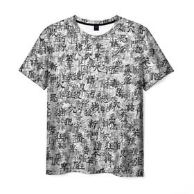 Мужская футболка 3D с принтом Японские иероглифы в Белгороде, 100% полиэфир | прямой крой, круглый вырез горловины, длина до линии бедер | Тематика изображения на принте: буквы | паттерн | символ | текст | текстура | черно белый | янония